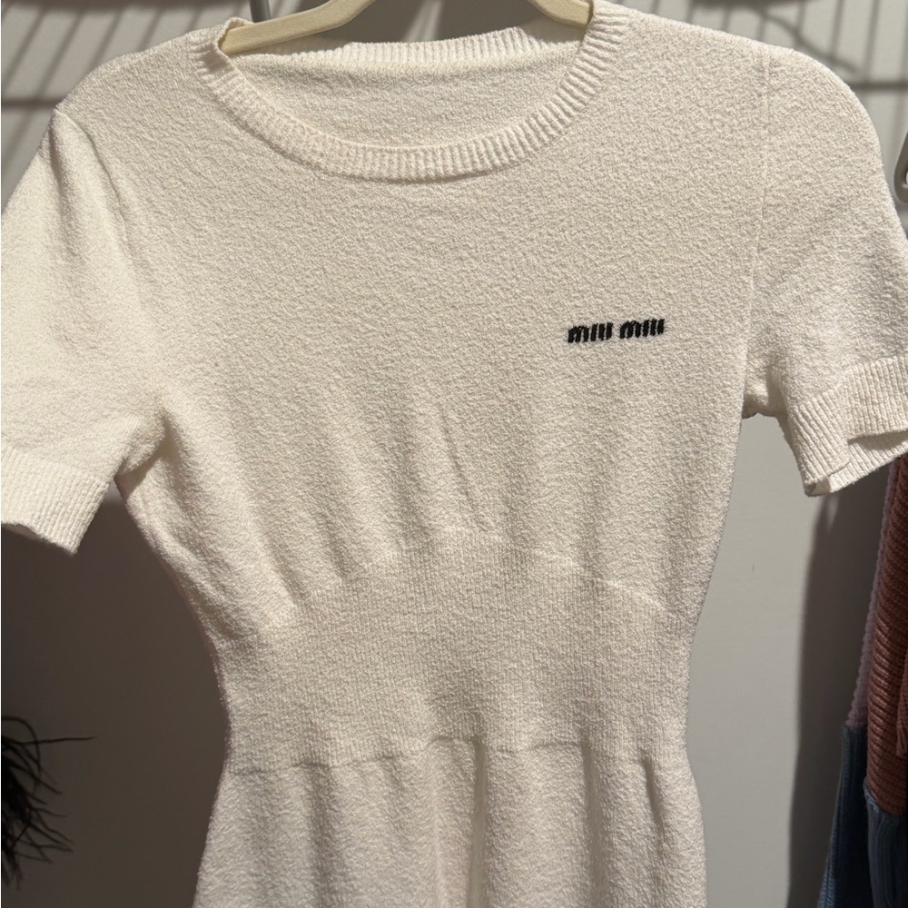 Miu Miu Cream Textured Knit Dress